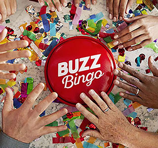 Buzz Bingo buzzer with hands ready to press it