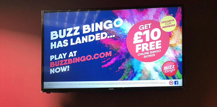 Buzz Bingo digital marketing screen