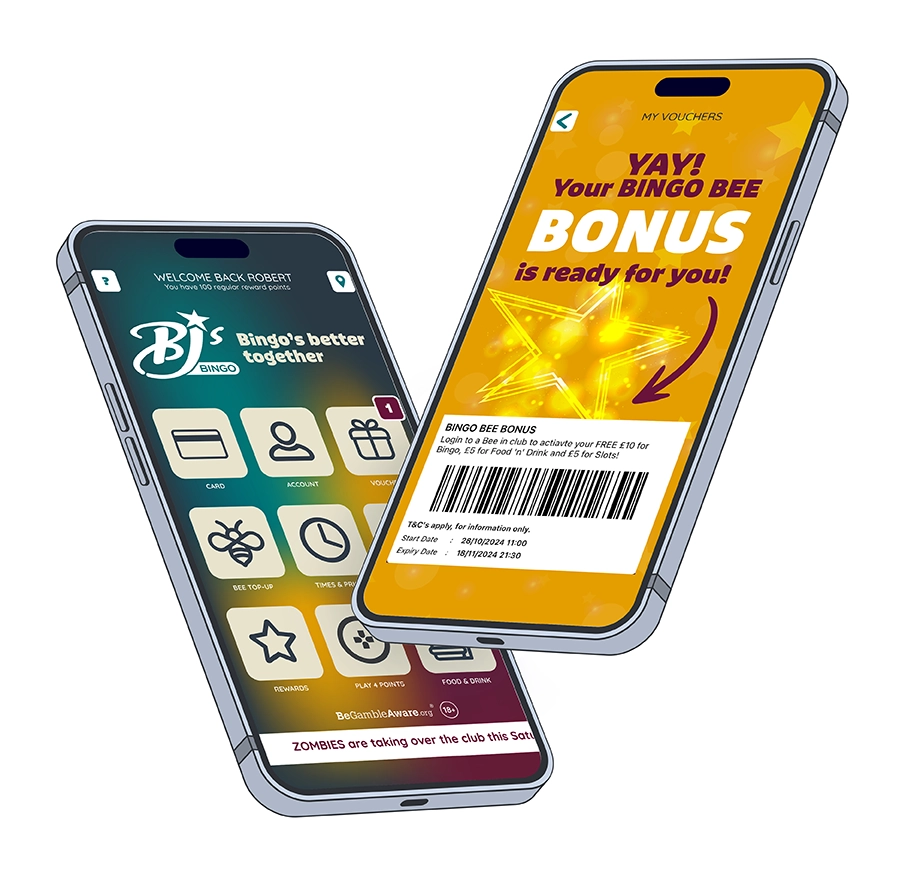 BJ's Bingo, app, mobile, iphone, mockup,